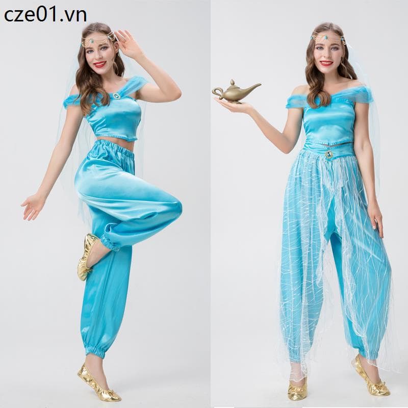 Halloween adulto traje Aladdin lâmpada mágica jasmim princesa traje cosplay traje dança do ventre desempenho traje terno