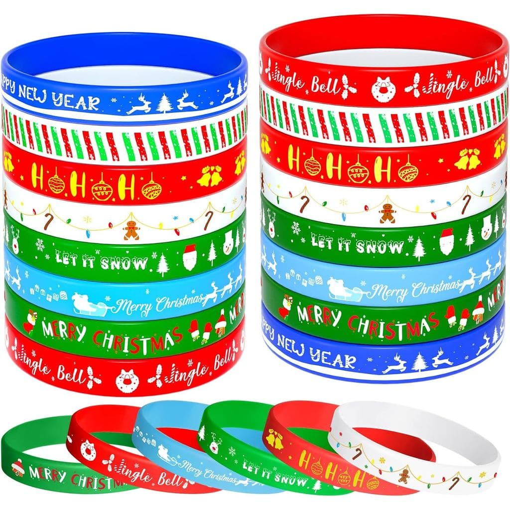 NEBURORA 24 peças de Pulseiras de Silicone de Natal, 8 Estilos de Pulseiras de Borracha com Padrão de Natal para Decoraç