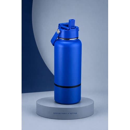 Garrafa Térmica Inox 700ml Azul com Tampa e Alça para Academia Treino Escritório Água Quente Fria Premium