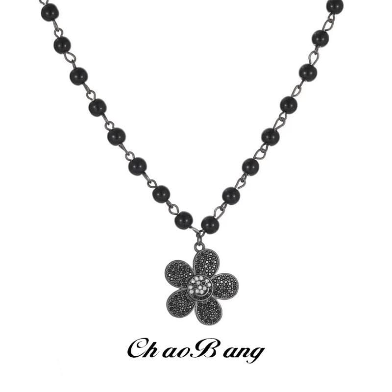 Colar titânio aço margarida diamante frisado girassol masculino clavícula corrente pingente