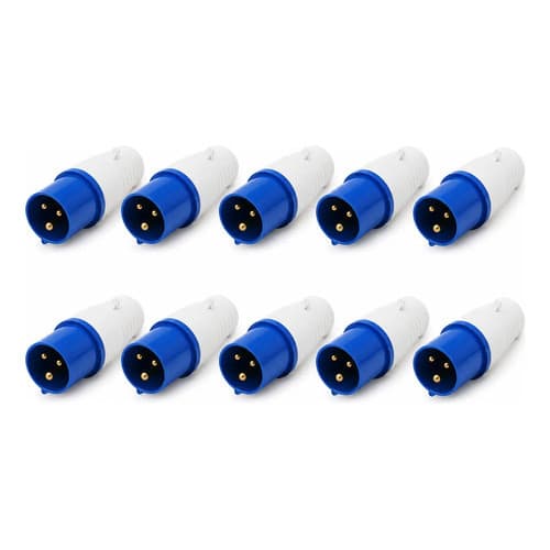 KIT 10 PLUG INDUSTRIAL 2P+T 16A AZUL 6H 220/250V OMG 3076