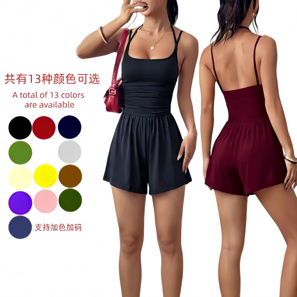 Amazon europa américa Cross-Border 2026 verão novo estilo suspensórios feminino Casual envolto peito macacão Shorts pern