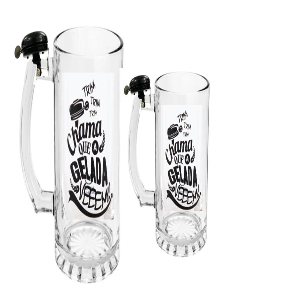 KIT CANECA CHOPP CAMPAINHA CHAMA SINO VIDRO PREMIUM COPO DE VIDRO CERVEJA 450ML