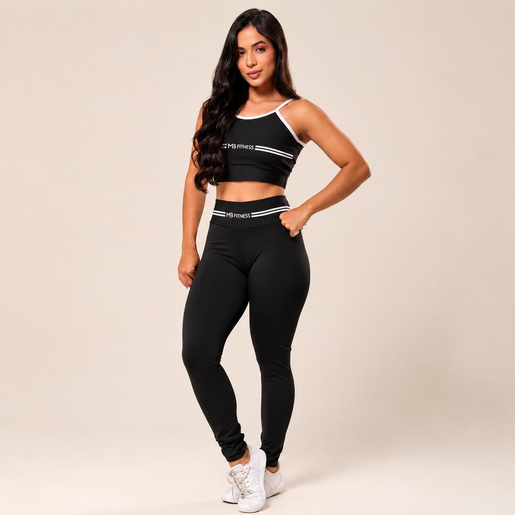 Conjunto Fitness Feminino Suplex Top Cropped e Calça Legging Cintura Alta