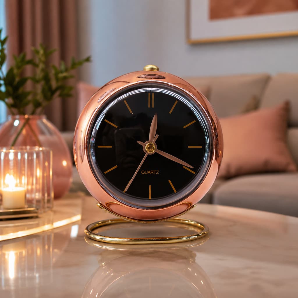 Relógio Rose Gold Despertador Mesa Retrô Quartz Analógico Decoração Suporte Dourado Quarto Escritório