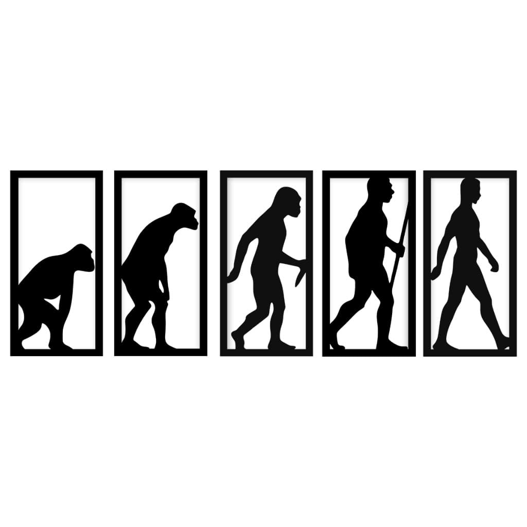 Kit 5 Quadros Vazados Evolução Humana MDF 3mm Preto Decoração Moderna