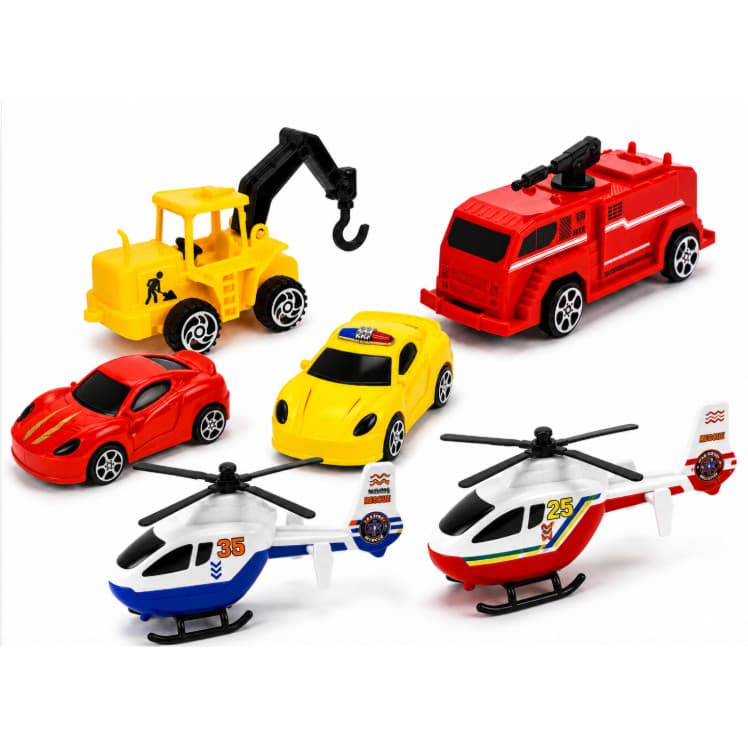 Kit 6 Brinquedos Resgate Infantil: Carros, Helicóptero, Trat