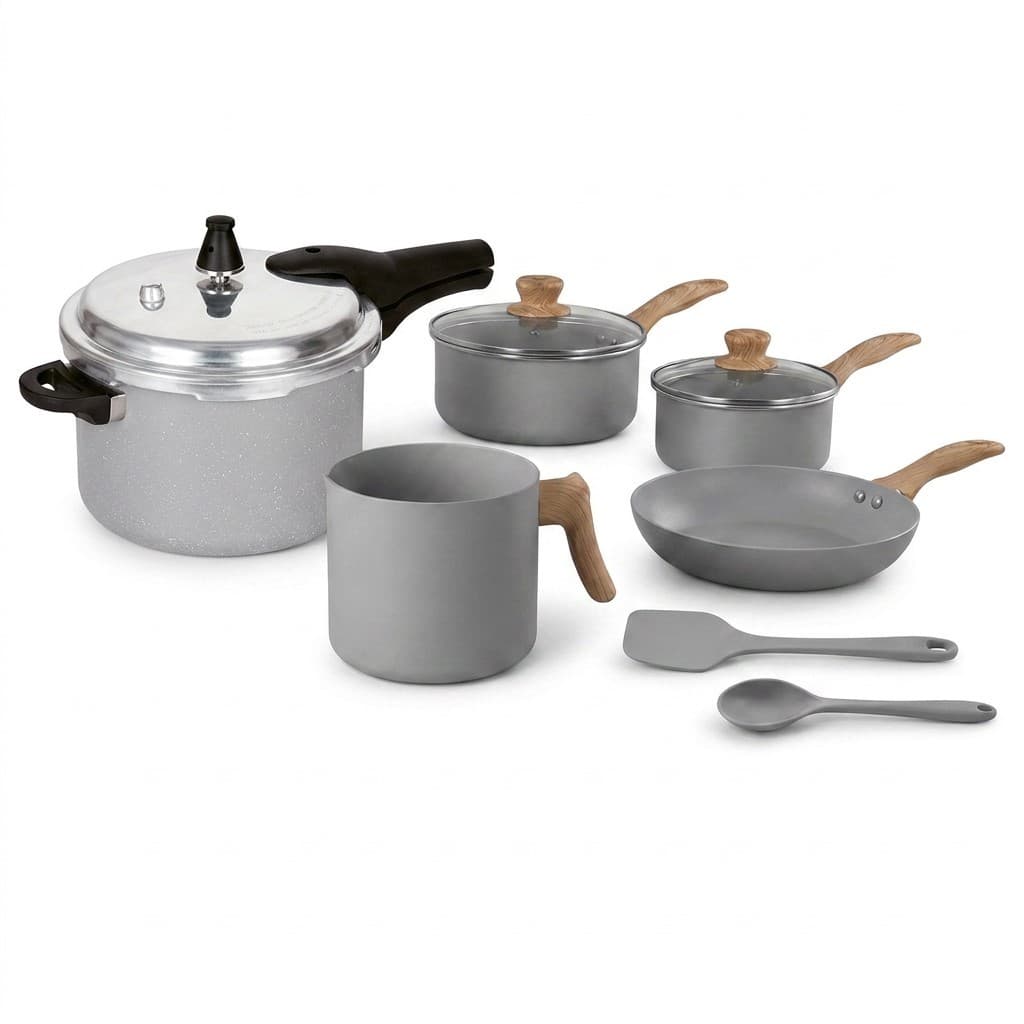 Kit Jogo de Panelas Brinox Easy Gris 7 Peças e Panela de Pressão 5,4L de Indução