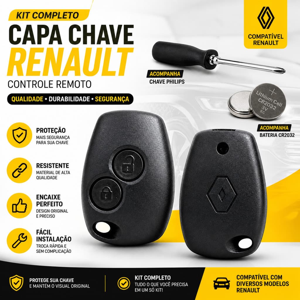 KIT Chave Canivete Capa Carcaça Sandero Duster Logan Renault