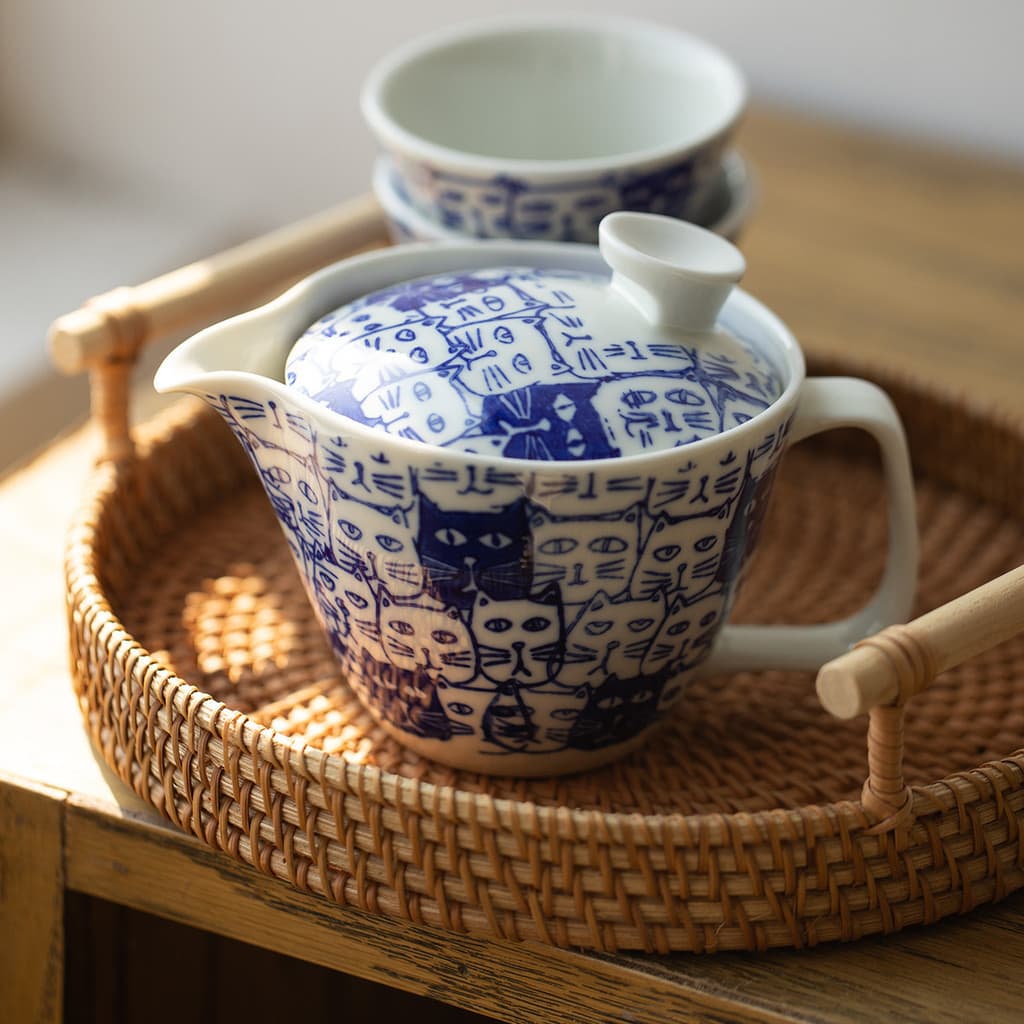 Aritayaki Bule de gato fofo estilo japonês conjunto de chá conjunto de xícara de café com filtro bule