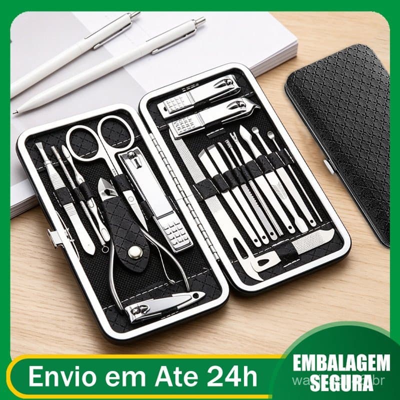 Kit 19 Cortador De Unha Manicure Portatil Estojo Pinca Tesoura