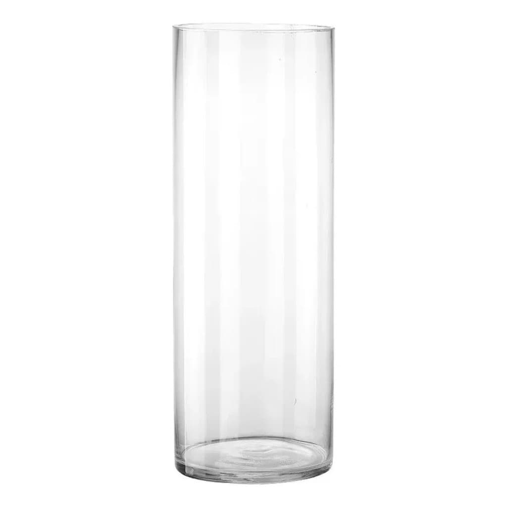 01 Vaso Tubo Vidro Cilíndrico Artesanal Reciclado Transparente 11x33cm Decoração