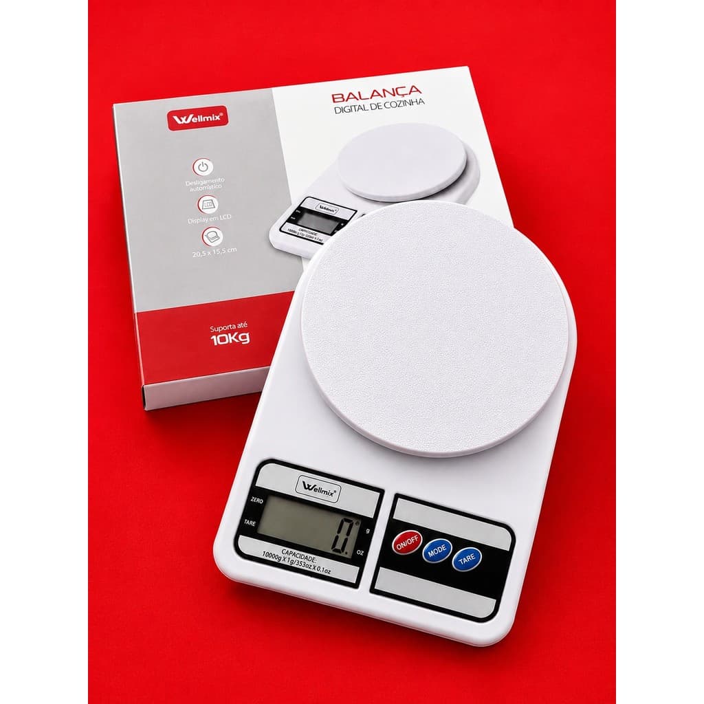Balança Digital de Cozinha Wellmix Até 10kg Alta Precisão com Função Tara