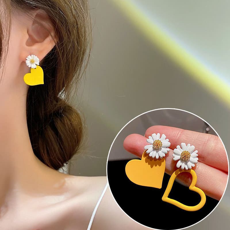 Brincos de coração com margaridas, estilo verão, design floral único, novidade 2025, modernos e personalizados, populare
