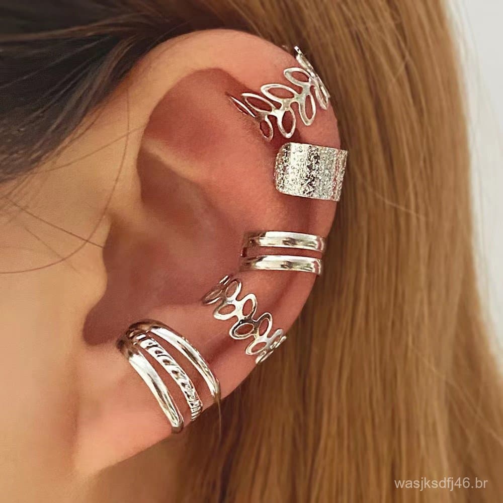 Conjunto De Brincos Geométricos Em Forma De C Para Mulheres , Punhos De Orelha Sem Piercing , Joias Da Moda