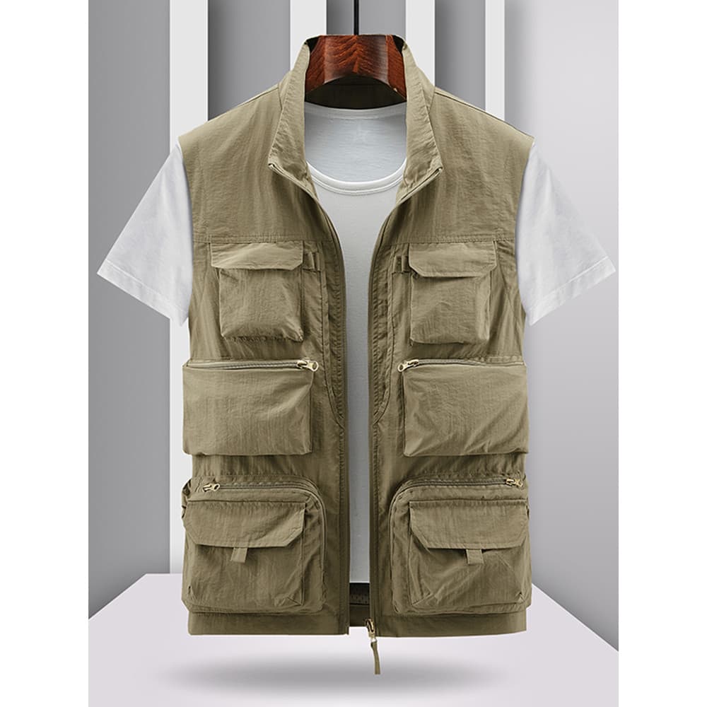 Macacão colete masculino multifuncional bolso colete pesca fotografia lazer ao ar livre colete gola alta primavera outon