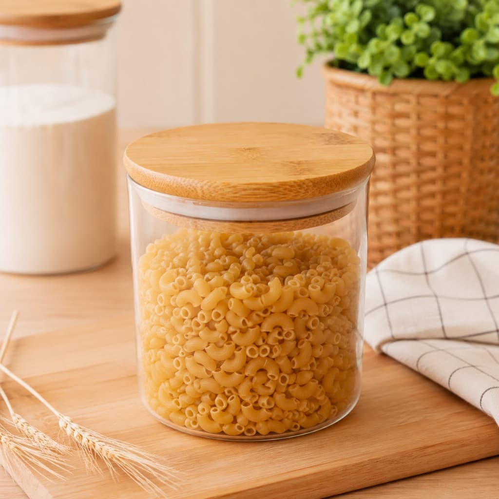 Pote Hermético Vidro Borossilicato 550ml Tampa Bambu Porta Mantimentos Café Açúcar Grãos Temperos Cozinha Organização