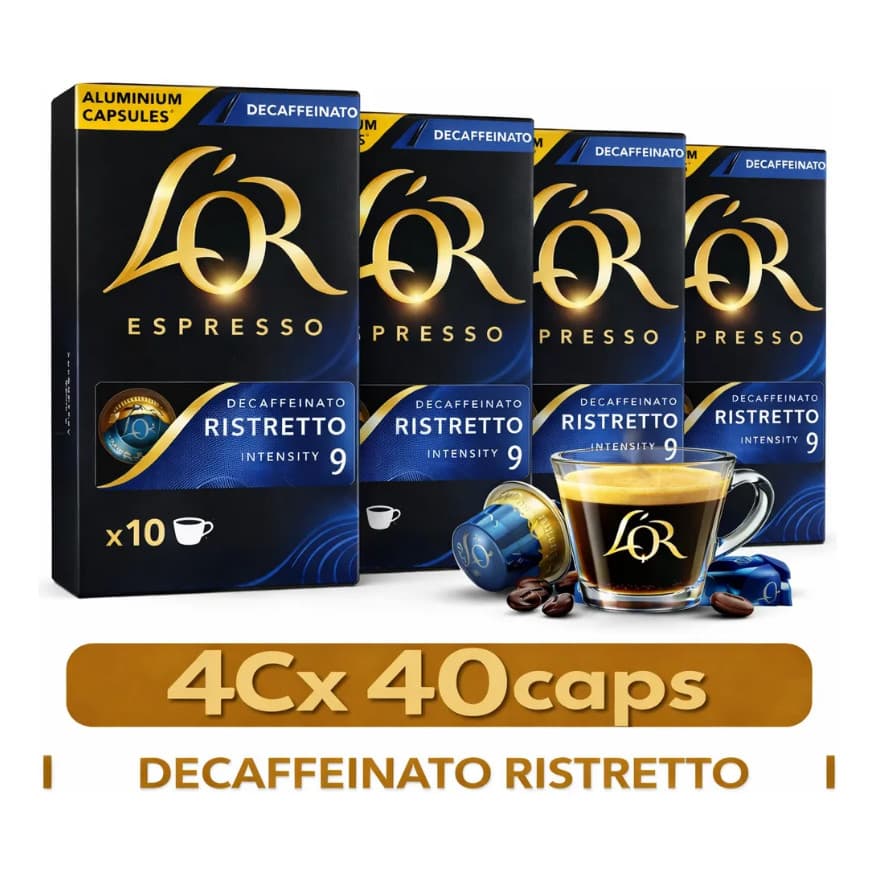 40x Cápsulas Café Espresso Descafeinado Lor DECAF Ristreto 9