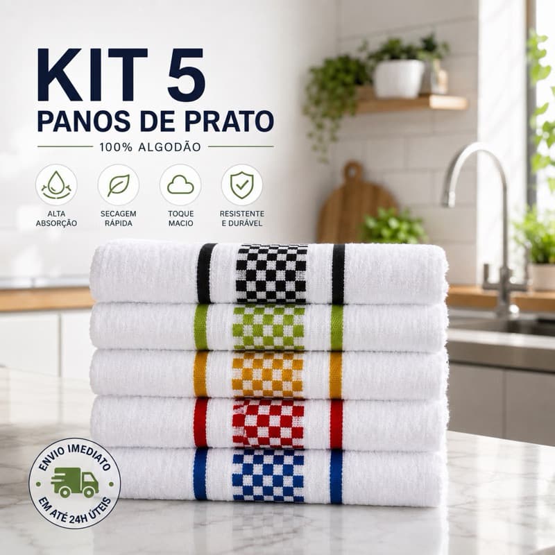 Kit 5 Panos de Prato Jacquard 45x70 Atoalhado Toalha Copa Premium 100% Algodão Super Luxo