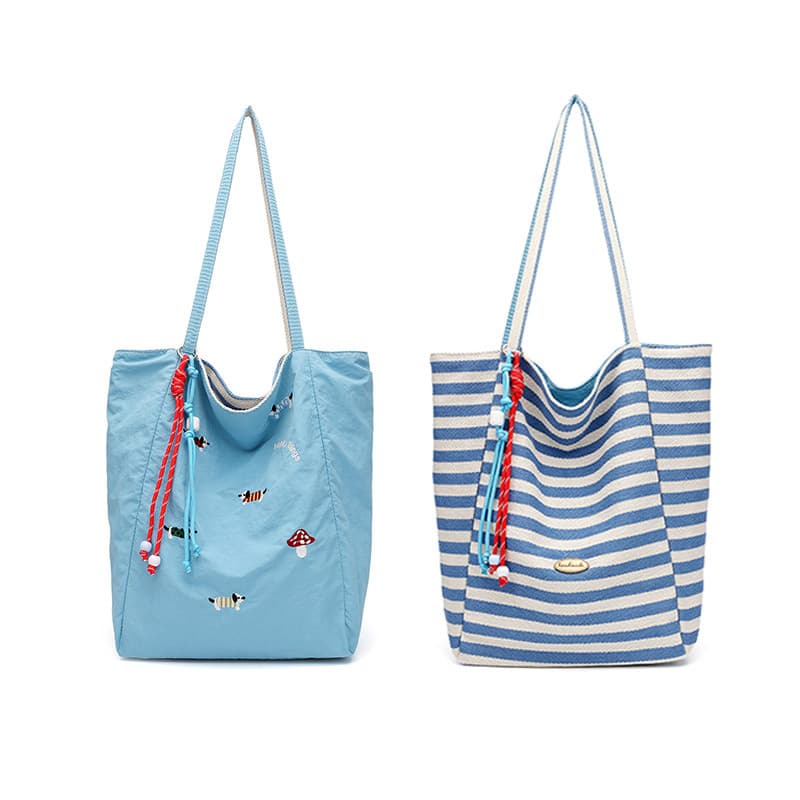 2026 novo estilo listrado dupla face bolsa de ombro de grande capacidade bolsa de lona feminina estilo preguiçoso corean