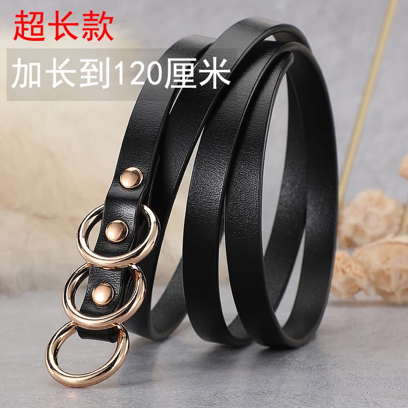 Tamanho grande Extra longo cinto fino feminino atado couro genuíno puro All-Match vestido casaco gordura mm cinto decora