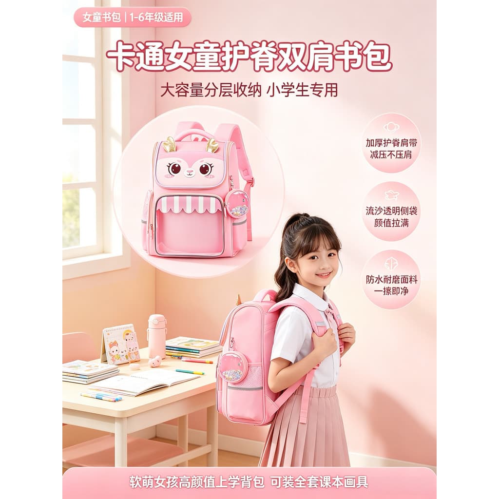 Alunos do ensino fundamental 1-3 série dos desenhos animados mochila meninas crianças proteção cume reduzir carga grande