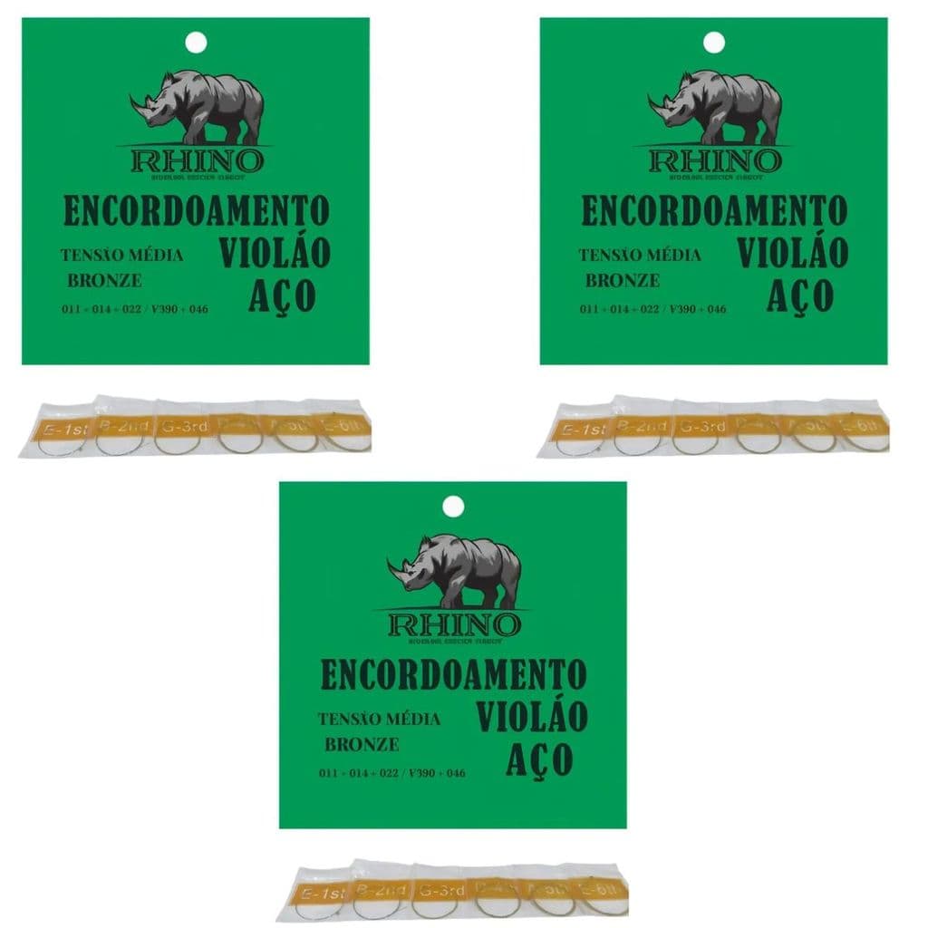 kit 3 Encordoamento 011 046  Aço Bronze Violão Tensão Rhino