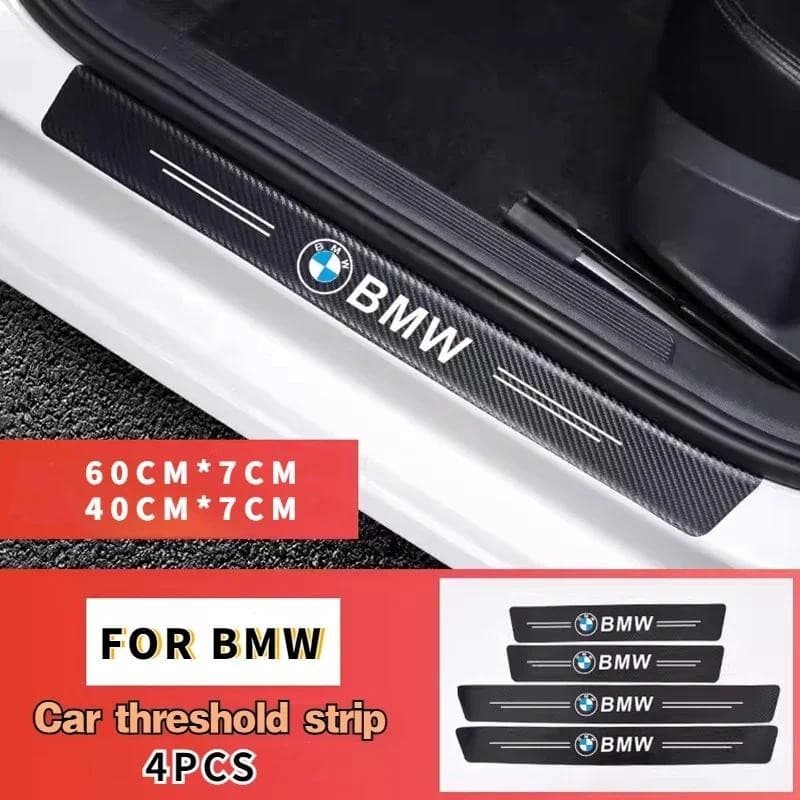 4P Adesivos De Carro Fibra Carbono Decalque Soleira Da Porta Placa Cobre Limiar Do Decoração Guarnição Para Todos Os BMW