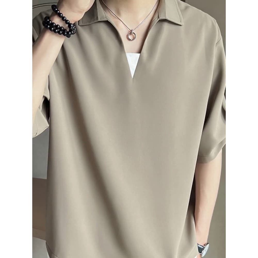 Tik Tok influenciador falso camisa polo de duas peças masculina luz estilo maduro solto Design de manga curta camisa gol