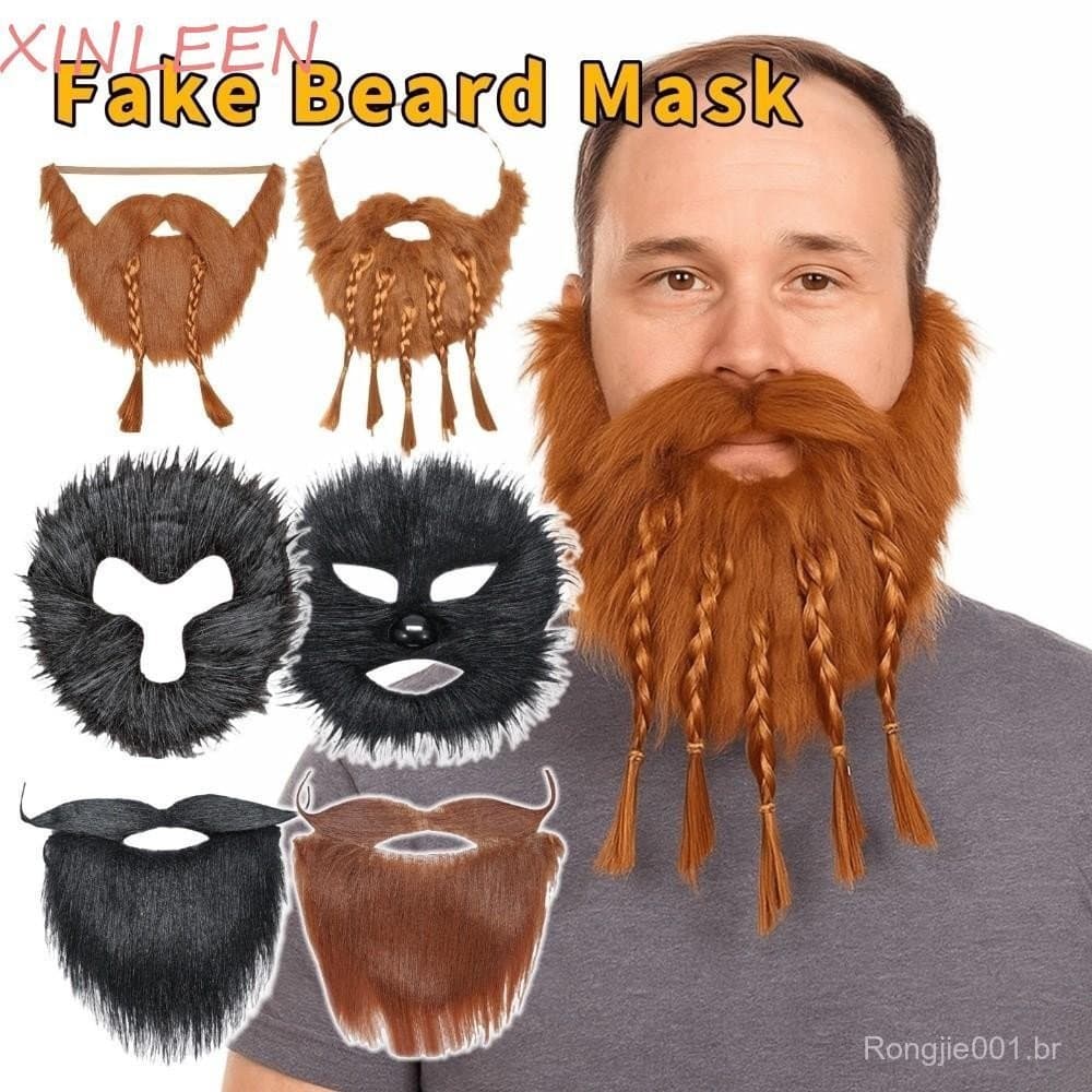 XINLEEN Barba Falsa Realista , Bigode Falso De Halloween Com Artificia Selvagem , Trançada Viking Engraçada E Vívida