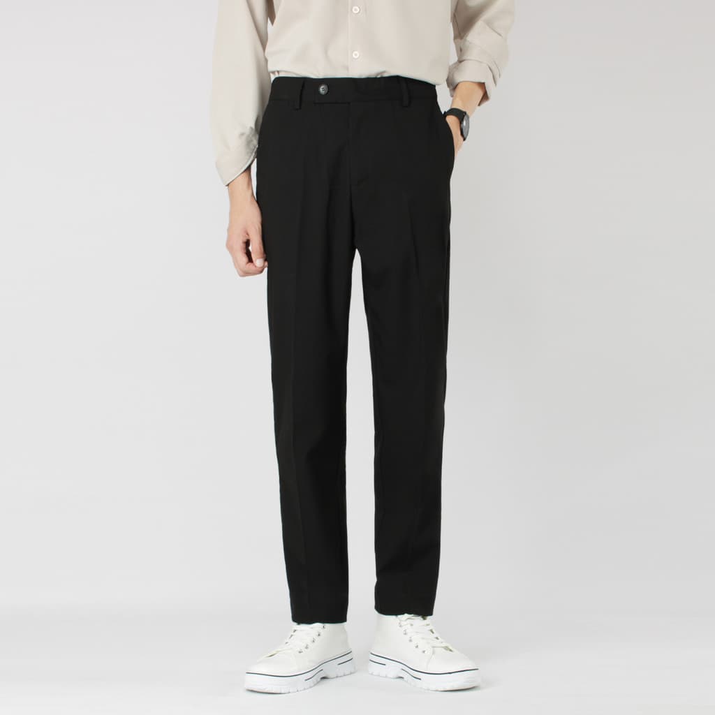 Calças masculinas pretas calças retas soltas High-End Drape calças casuais calças de terno masculino primavera verão