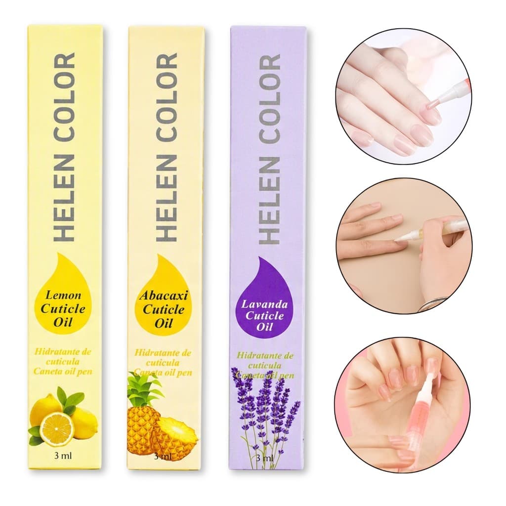 Kit 3 Canetas Óleo Revitalizador de Cutículas Helen Color Hidratante Aroma Unhas