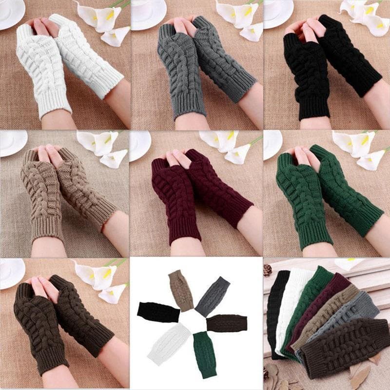 Luvas Sem Dedos De Malha De Cabo De Inverno , Térmicas Com Nervuras De Meio Dedo , Luva Elástica Quente Para Mulheres E