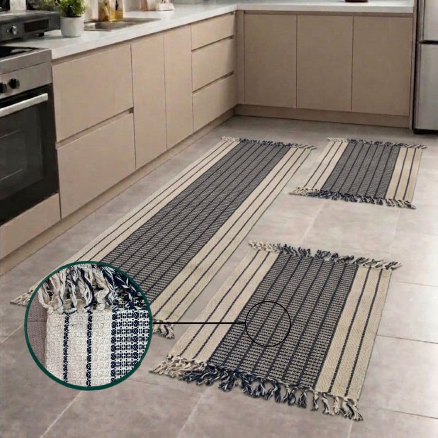 Kit de Tapete Para Cozinha 3 Passadeiras Tear Tecido Grosso e Pratico