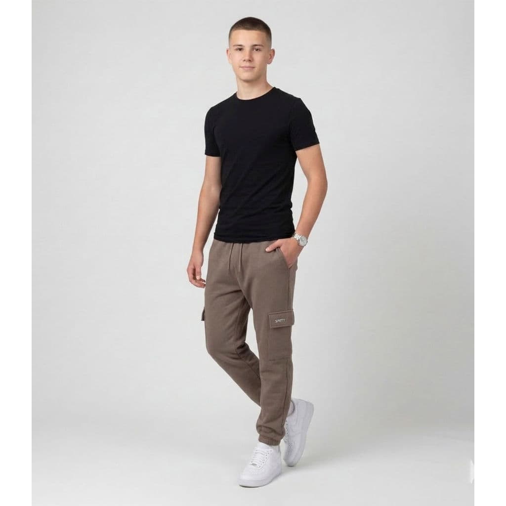 Calça Juuvenil Moletom Peluciado Cargo Minty Marrom