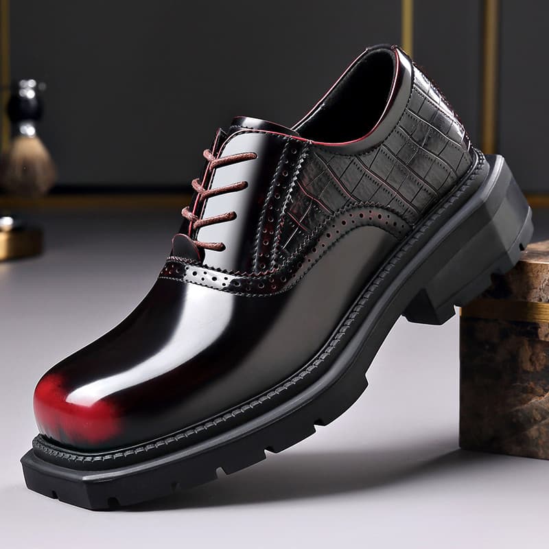 Primavera masculina negócios britânicos Formal Wear dedo do pé quadrado sapatos de couro de sola grossa tendência da mod