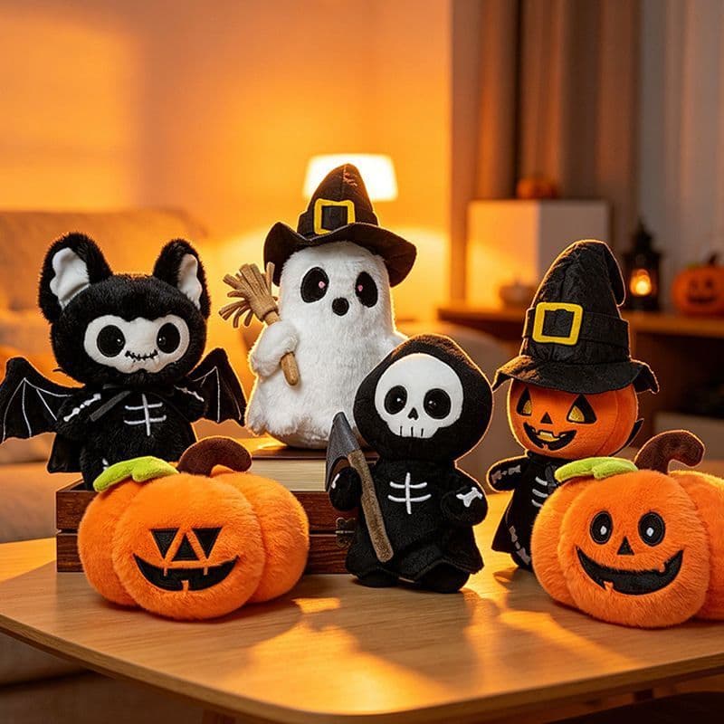 Estoque pronto novo estilo engraçado boneca de Halloween abóbora brinquedo de pelúcia morcego boneca fantasma decoração