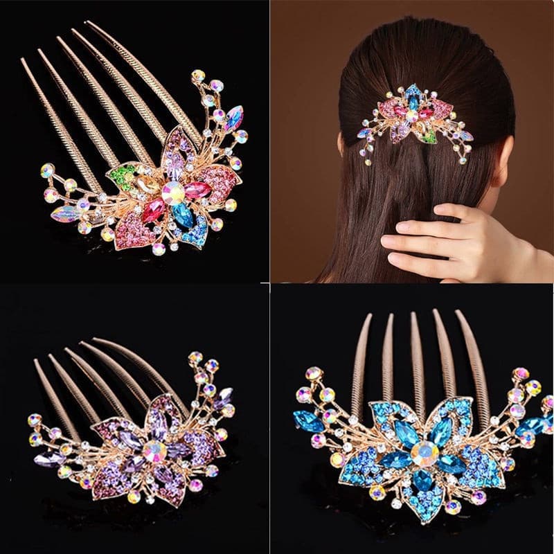 1 pçs novo estilo nupcial cocar escondido grampo de cabelo padrão flor cristal diamante pente de cabelo cabeça traseira