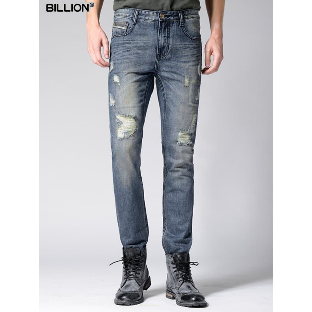 Bilhões de Jeans masculinos da moda, remendo rasgado, algodão puro, pés pequenos, retrô, nostálgico, adolescentes, menin