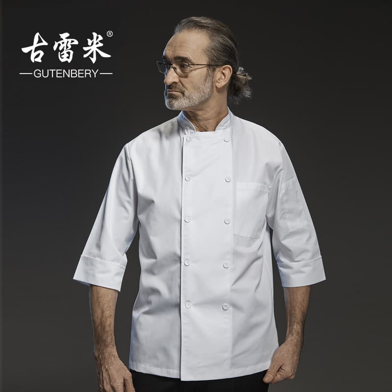 Roupas de trabalho do chef masculinas de manga comprida outono inverno manga três quartos Hotel restaurante ocidental co