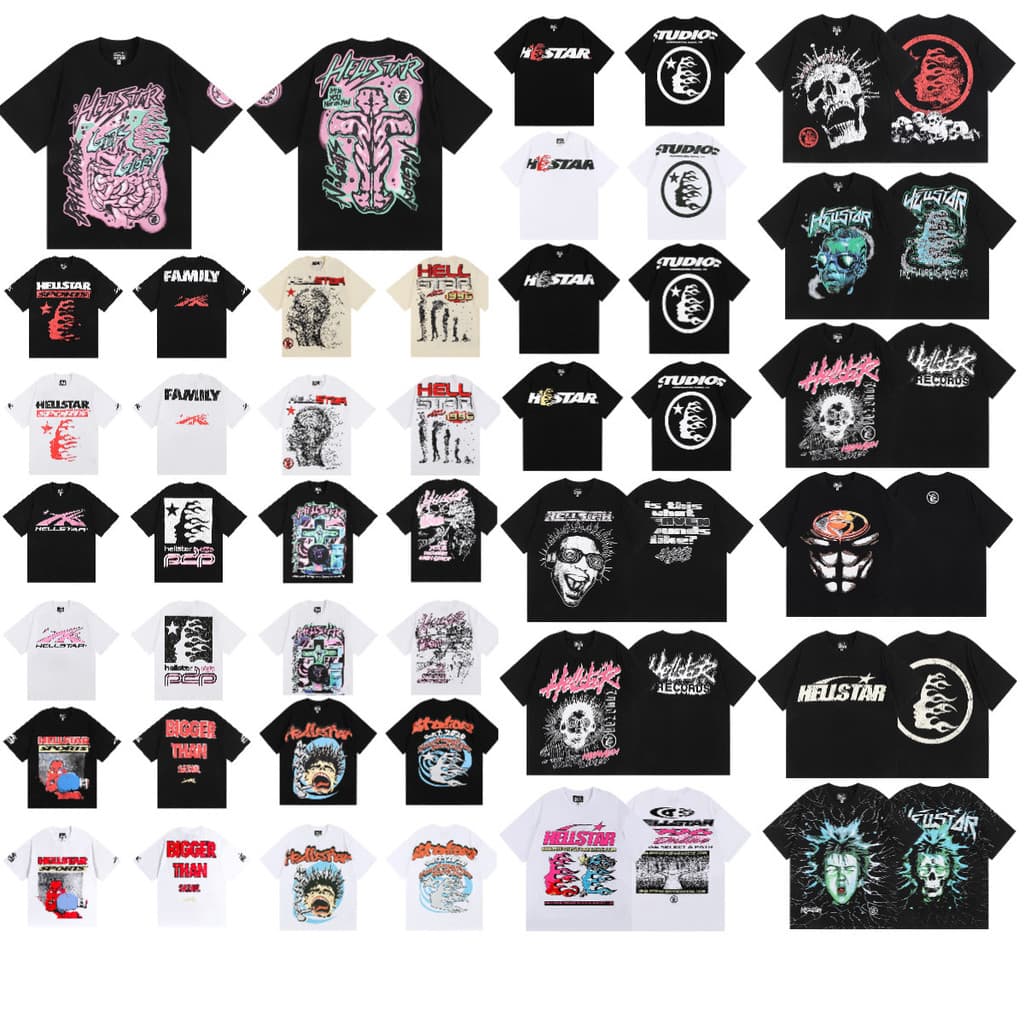 Linda moda Hellstar High Street American Street Hip-Hop Puro Algodão All-Match Personagem Casual Impresso Camiseta de Ma