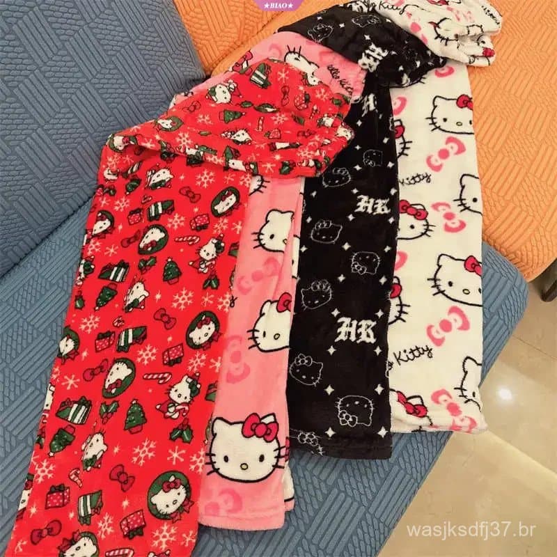 Calça De Pijama  Sanrio Anime Fleece Tecido Elástico Duplo Calças Macias Femininas De Desenho Animado
