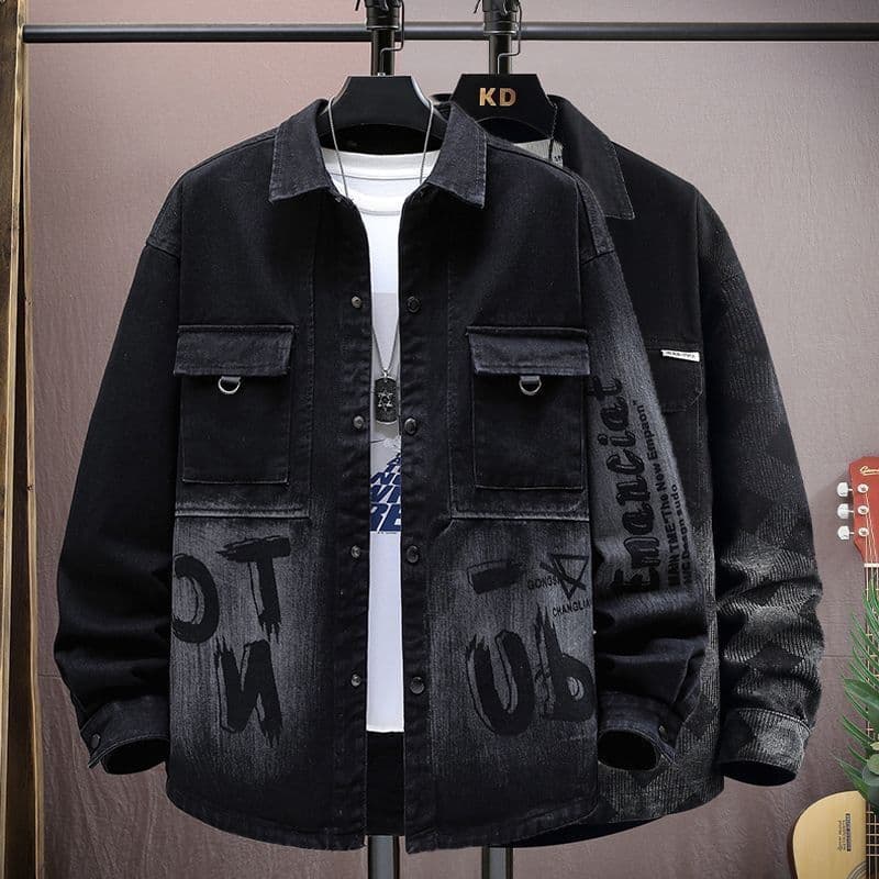 ❤❤❤❤✨Jaqueta jeans masculina primavera outono Casual costura macacão jaqueta Street Wear solto juventude outono jaqueta
