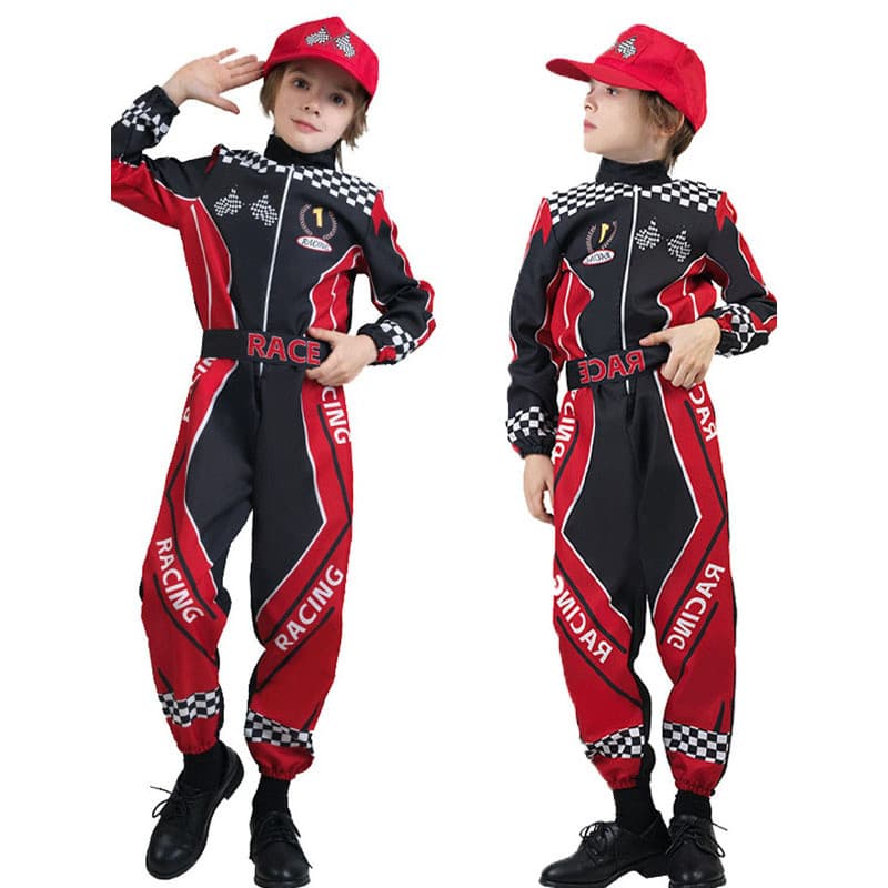 Novos produtos traje de corrida infantil Halloween racer profissional papel traje festa evento traje