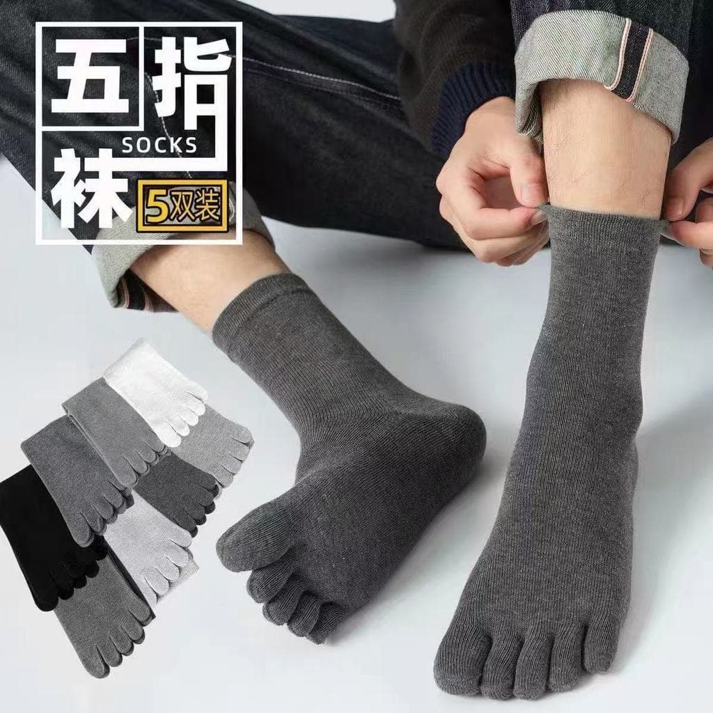 Meias masculinas de cinco dedos, meias de algodão de cor pura, meias cano médio, desodorante, absorvente de suor, meias