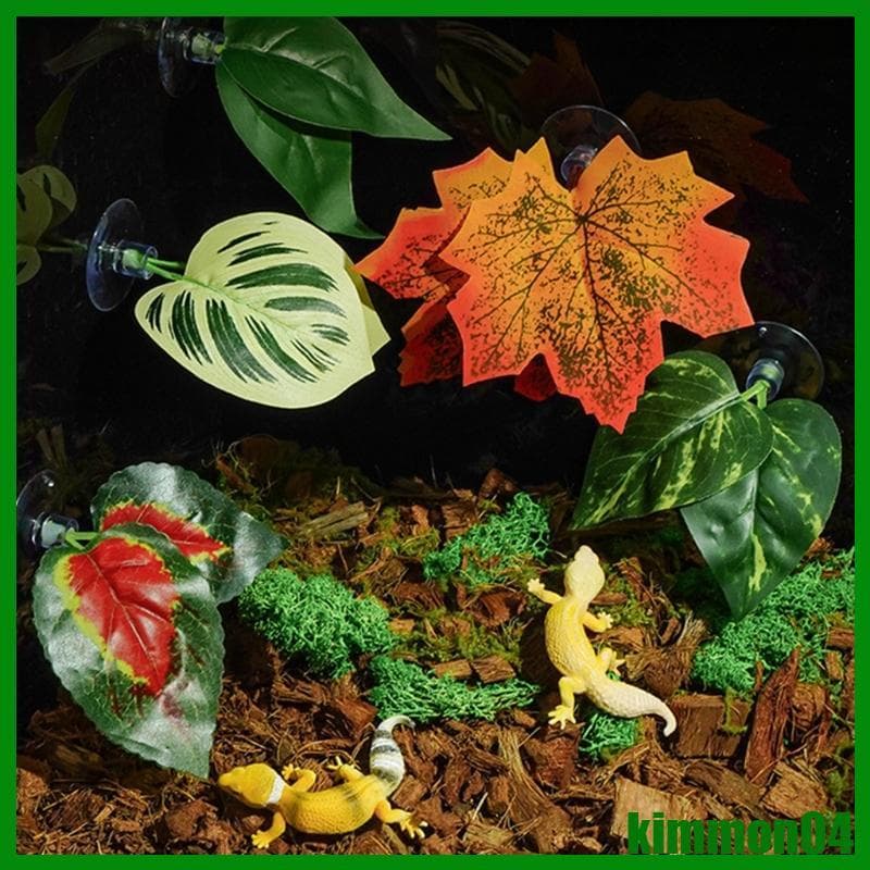 kim Répteis Acessório De Exibição De Habitat Colorido Com Ventosa Transparente Acento De Planta De Plástico Artificial P