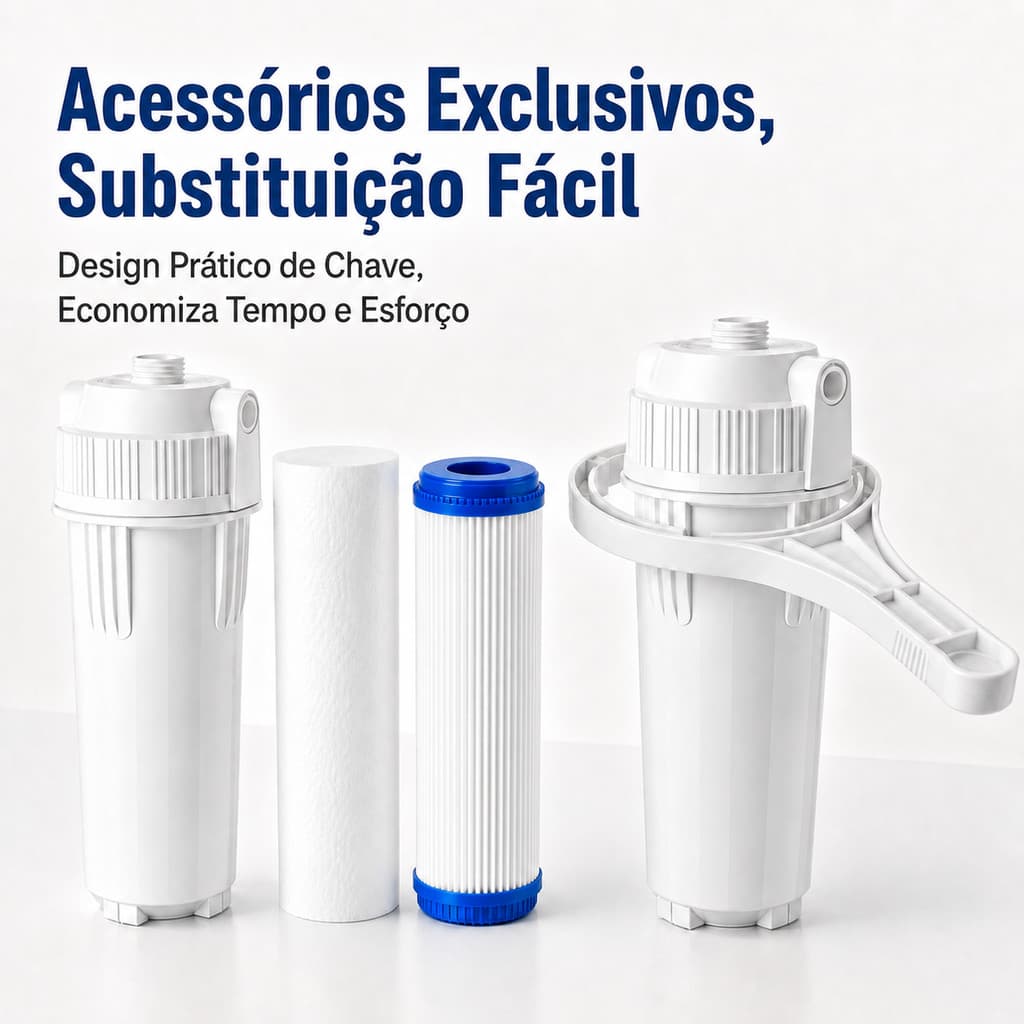 Kit Filtro de Água 10" Rosca 1/2" com 2 Carcaças + Filtro PP + Filtro de Carvão Ativado + Chave