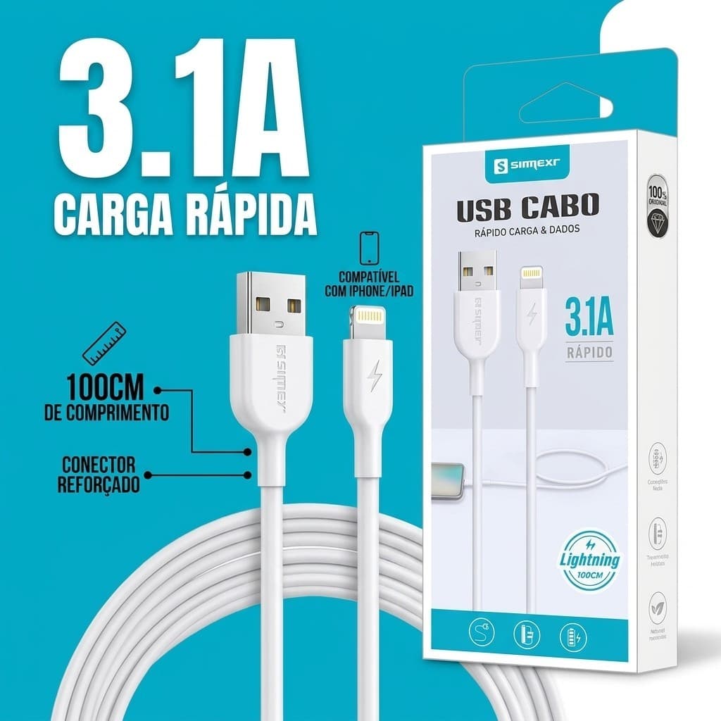 Carregador Turbo USB C Para Celular Fonte De Tomada Bivolt Cabo Tipo C Lightning