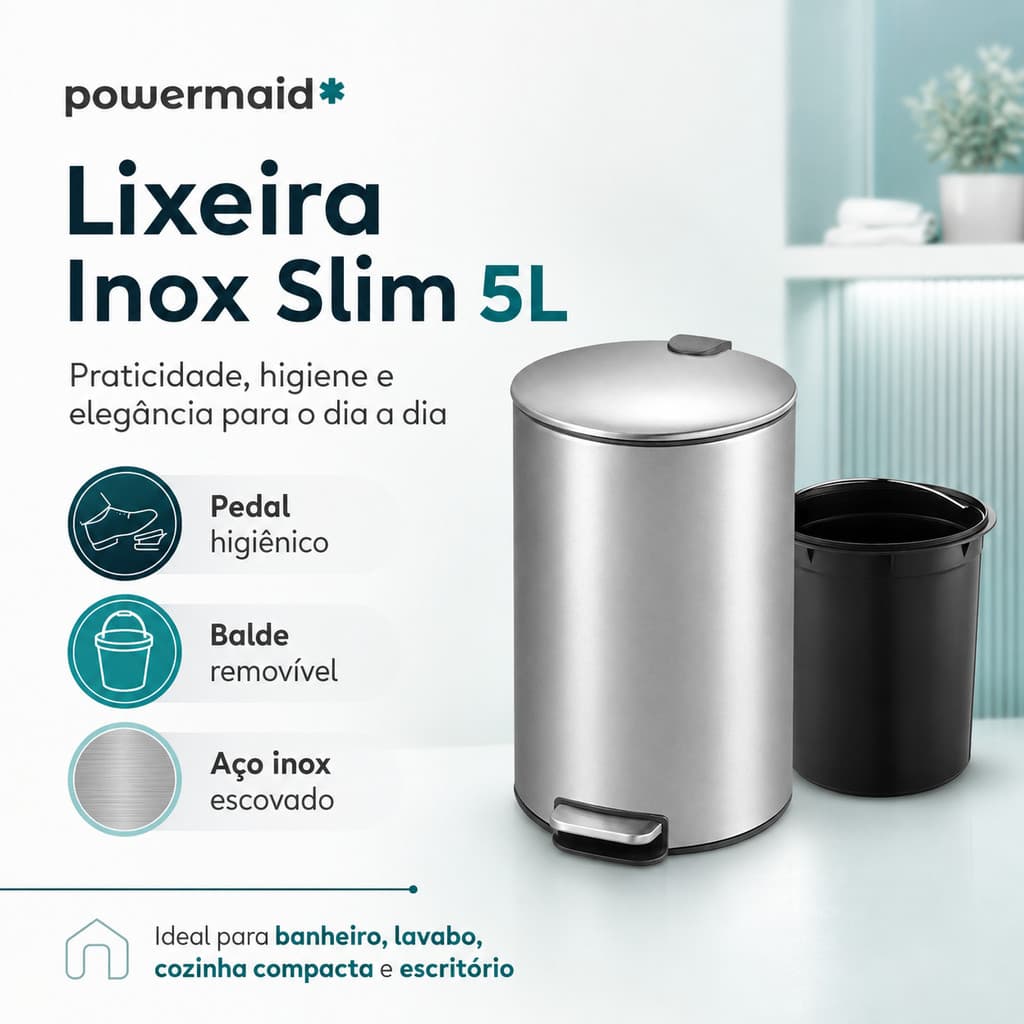 Lixeira Redonda 5l Aço Inox Cesto Cozinha Prateado