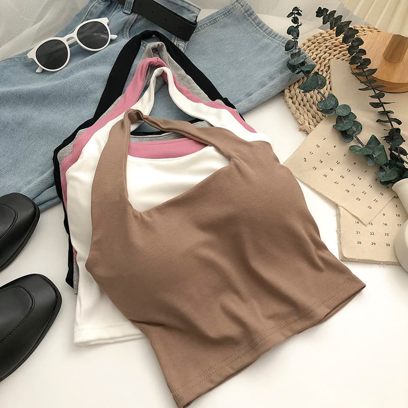 Menina quente curto halter colete feminino verão 2023 novo estilo versão coreana mais magro olhar fino-ajuste exterior W